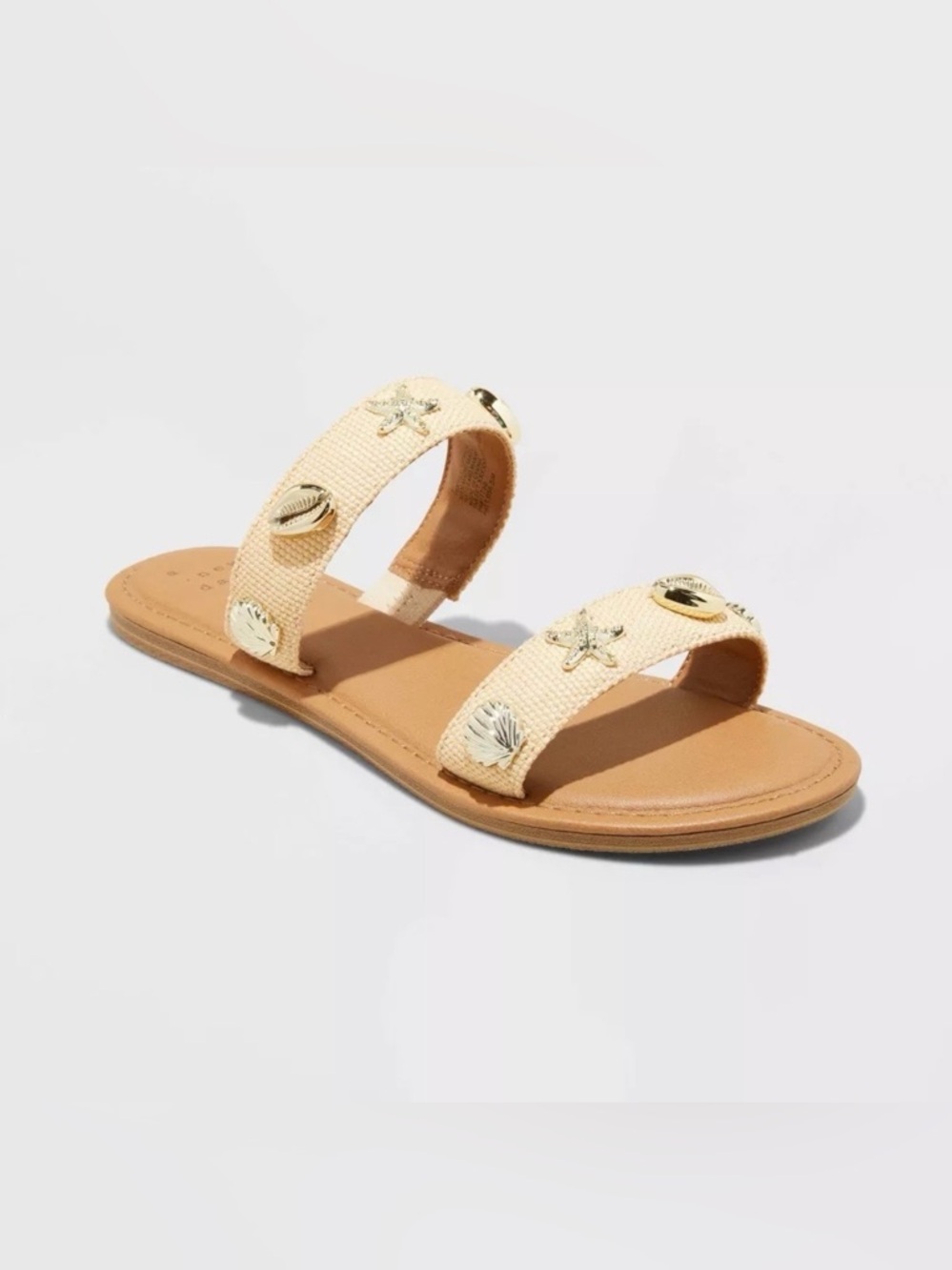 A New Day Kiera Seashell Embellished Slide Sandals Natural Gold Tone Size 11